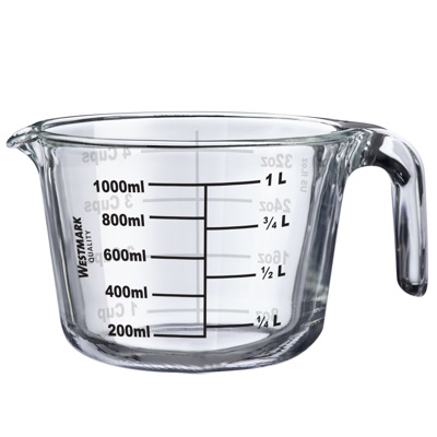Measuring jug, glass, 1 L, open handle