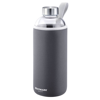 Glass drinking bottle »Viva« 1 l, with cover, anthracite